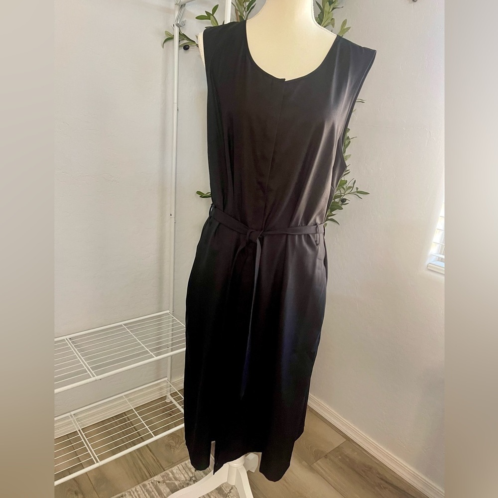 Black Button Down Midi Dress with Belted Tie